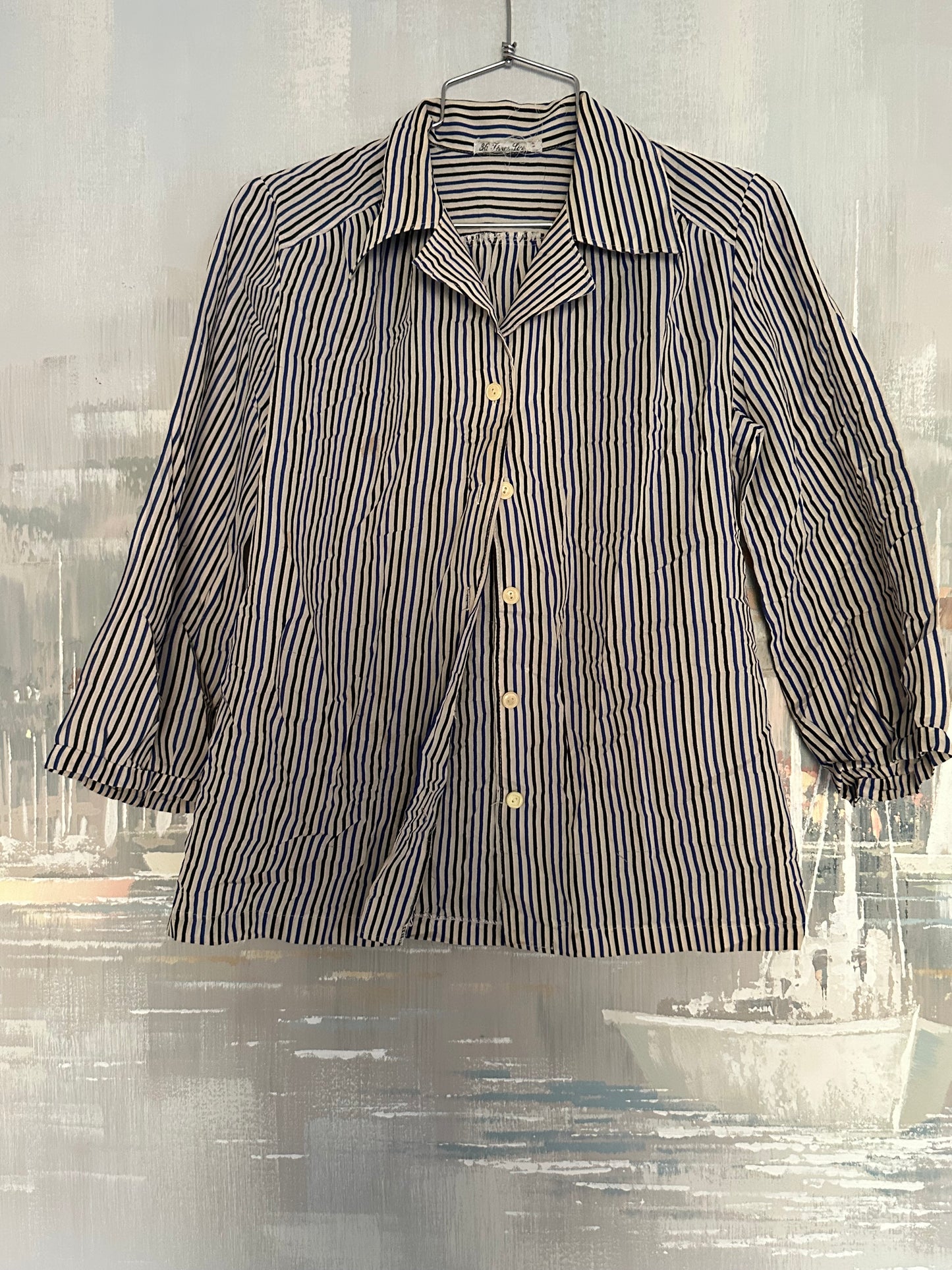 70s Blue and Black Stripe Shirt from Paris