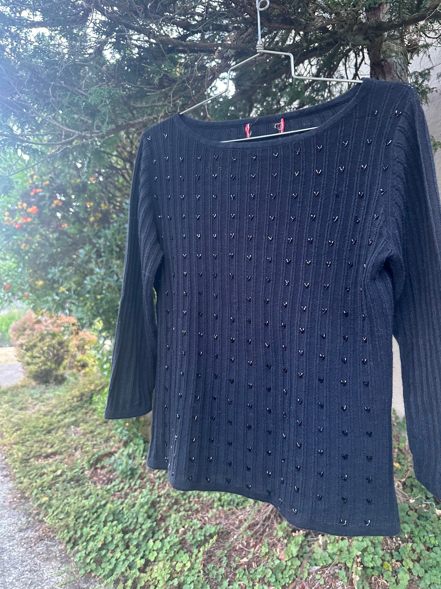 90s Black Beaded Shirt -as is