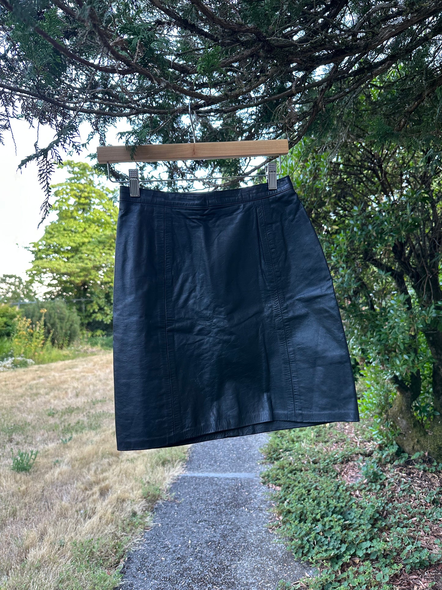 80s Black Leather Skirt