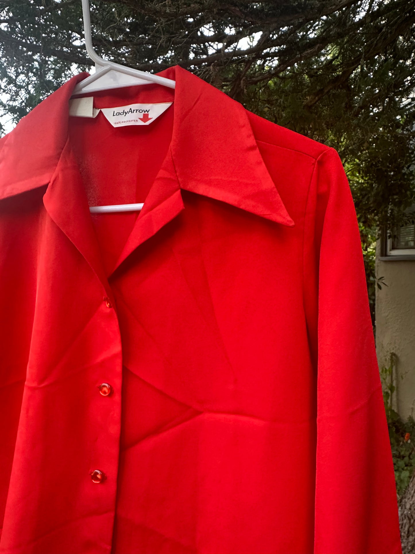 80s Red Pointy Collar Shirt -lady arrow