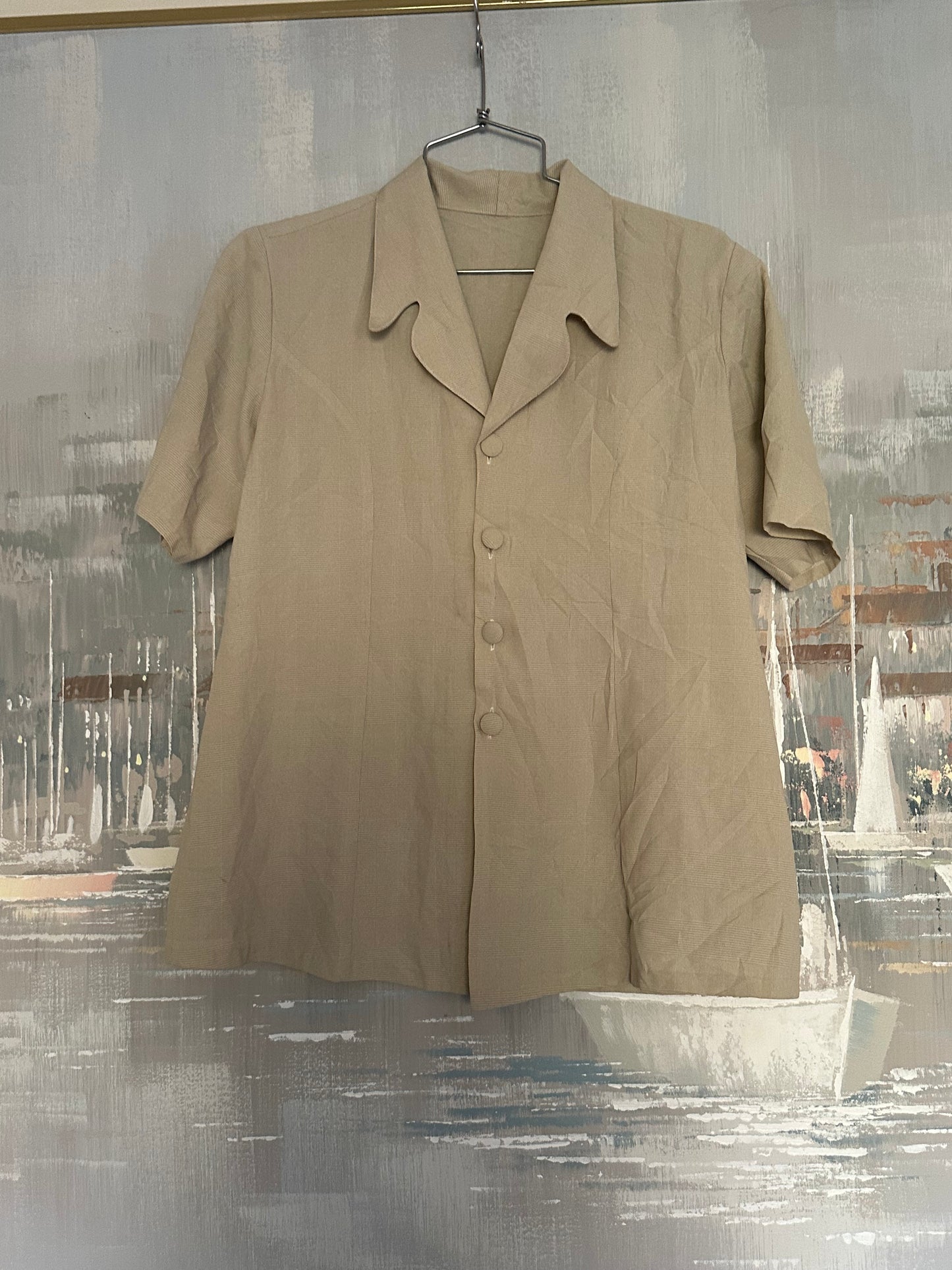 90s Tan Paris Unique Collar Shirt