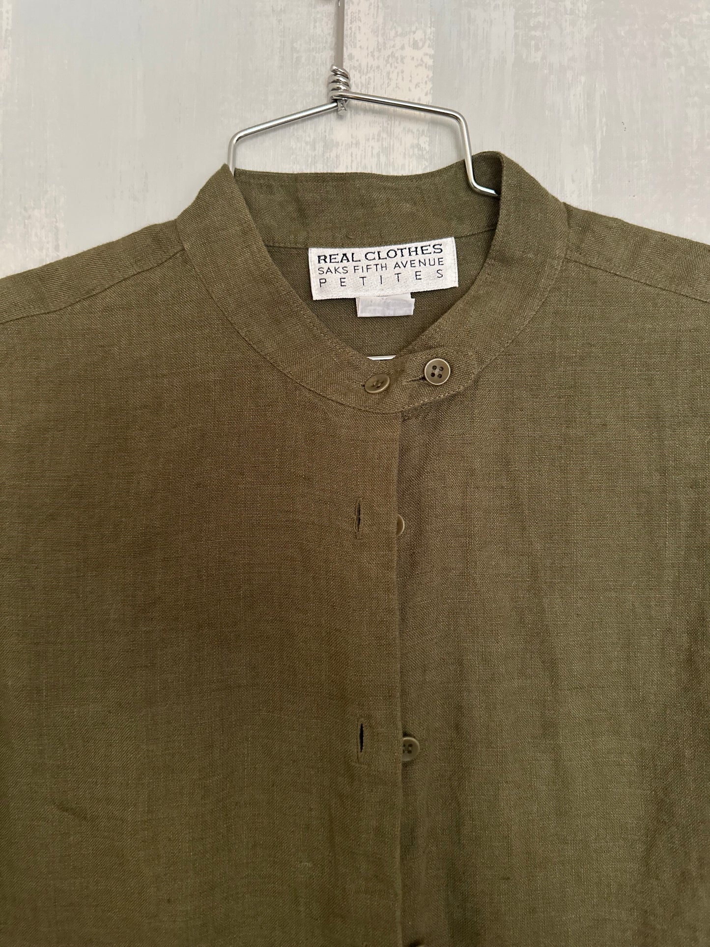 90s Green Linen Saks Fifth Avenue Shirt