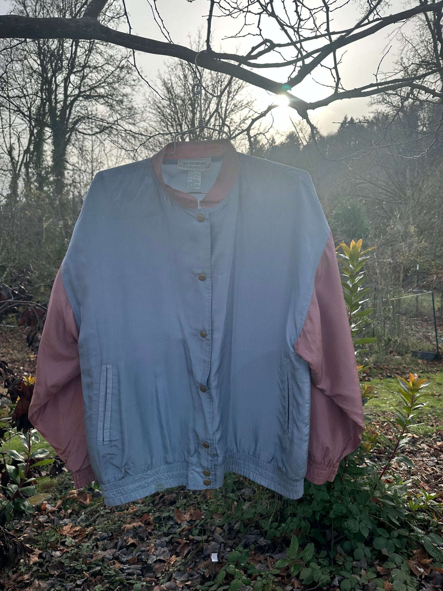 80s Blue and Pink Silk Bomber Jacket
