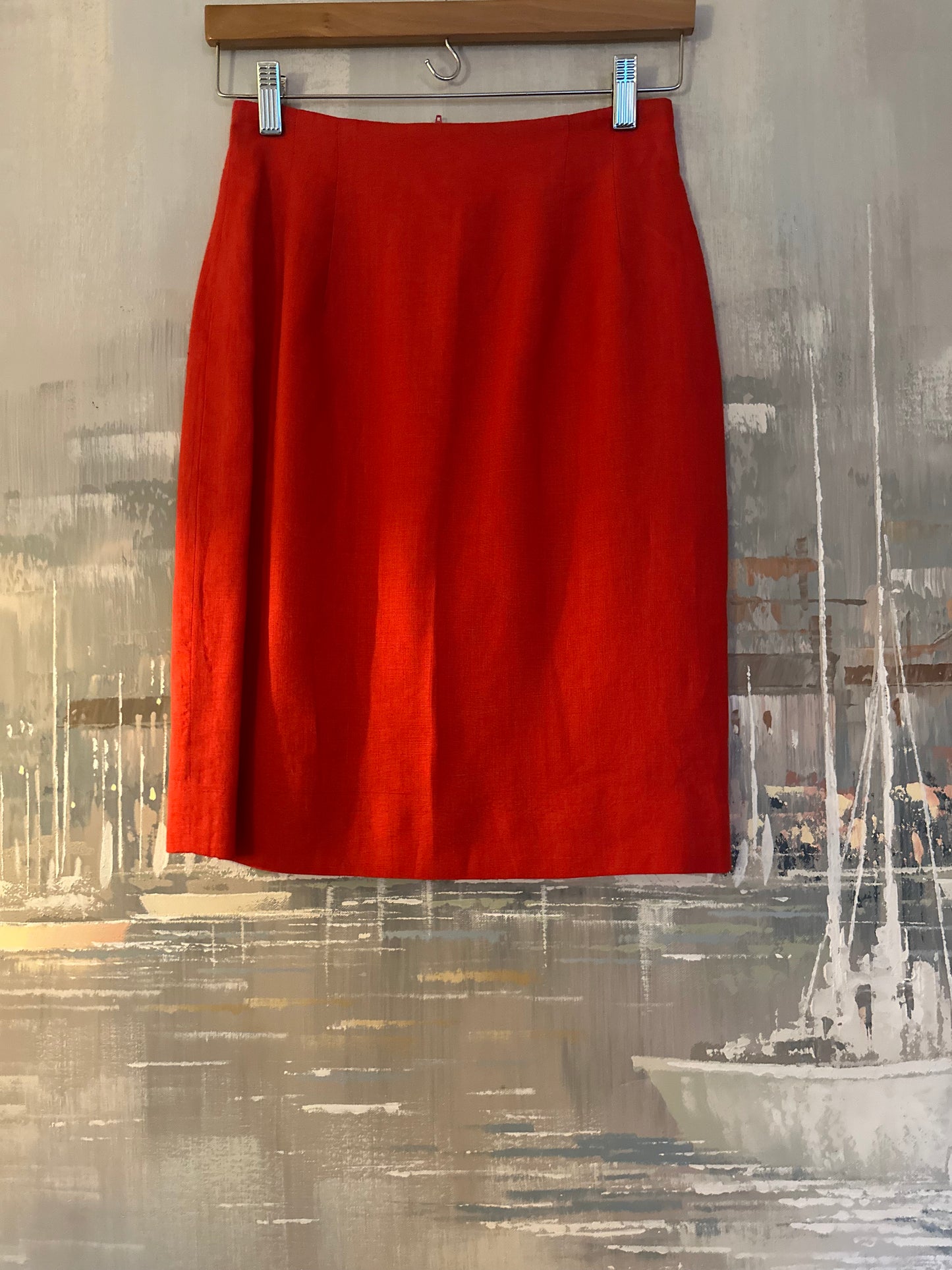 90s Red Linen Pencil Skirt
