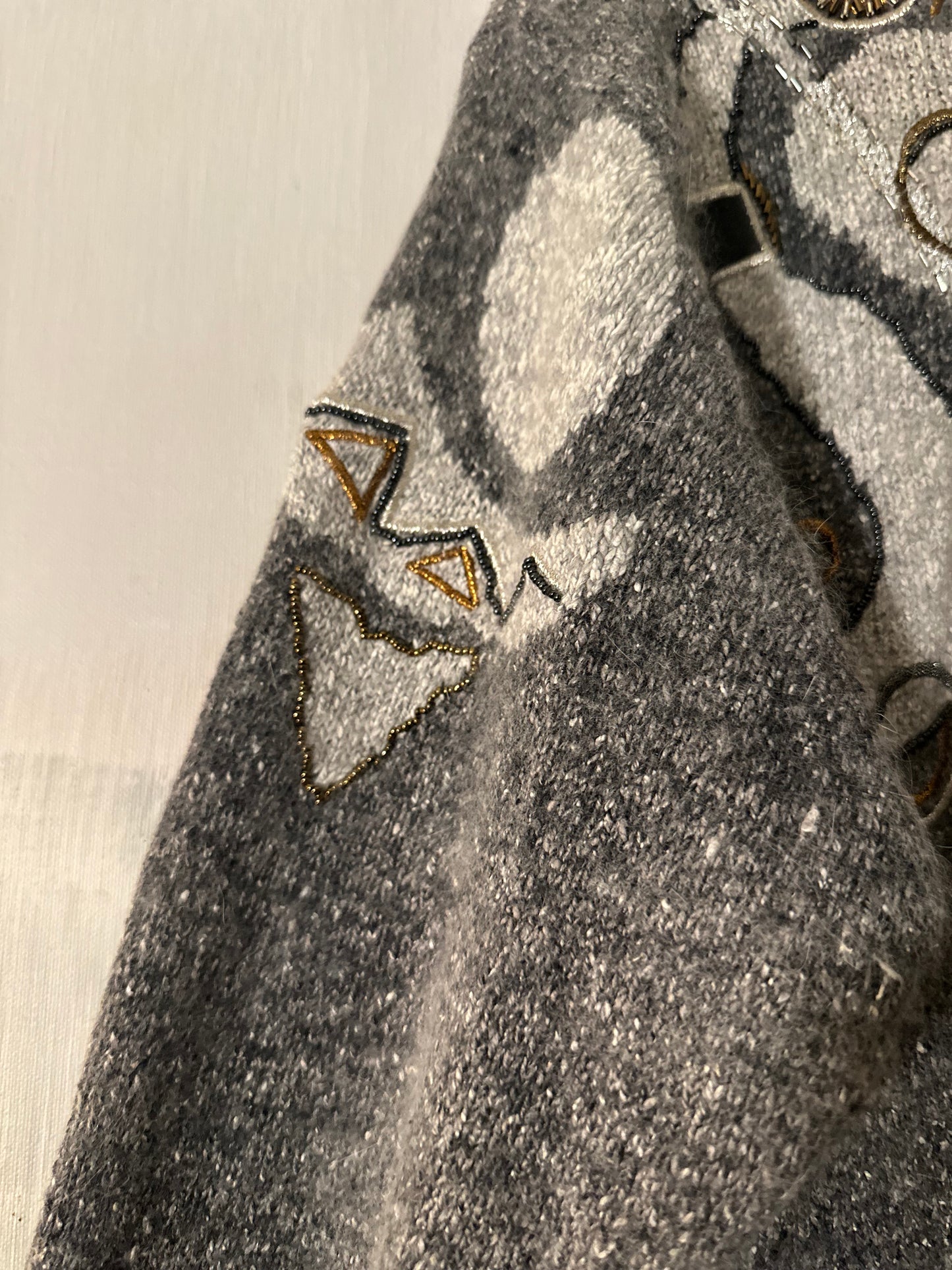 80s Grey Rabbit hair Blend Beaded Sweater