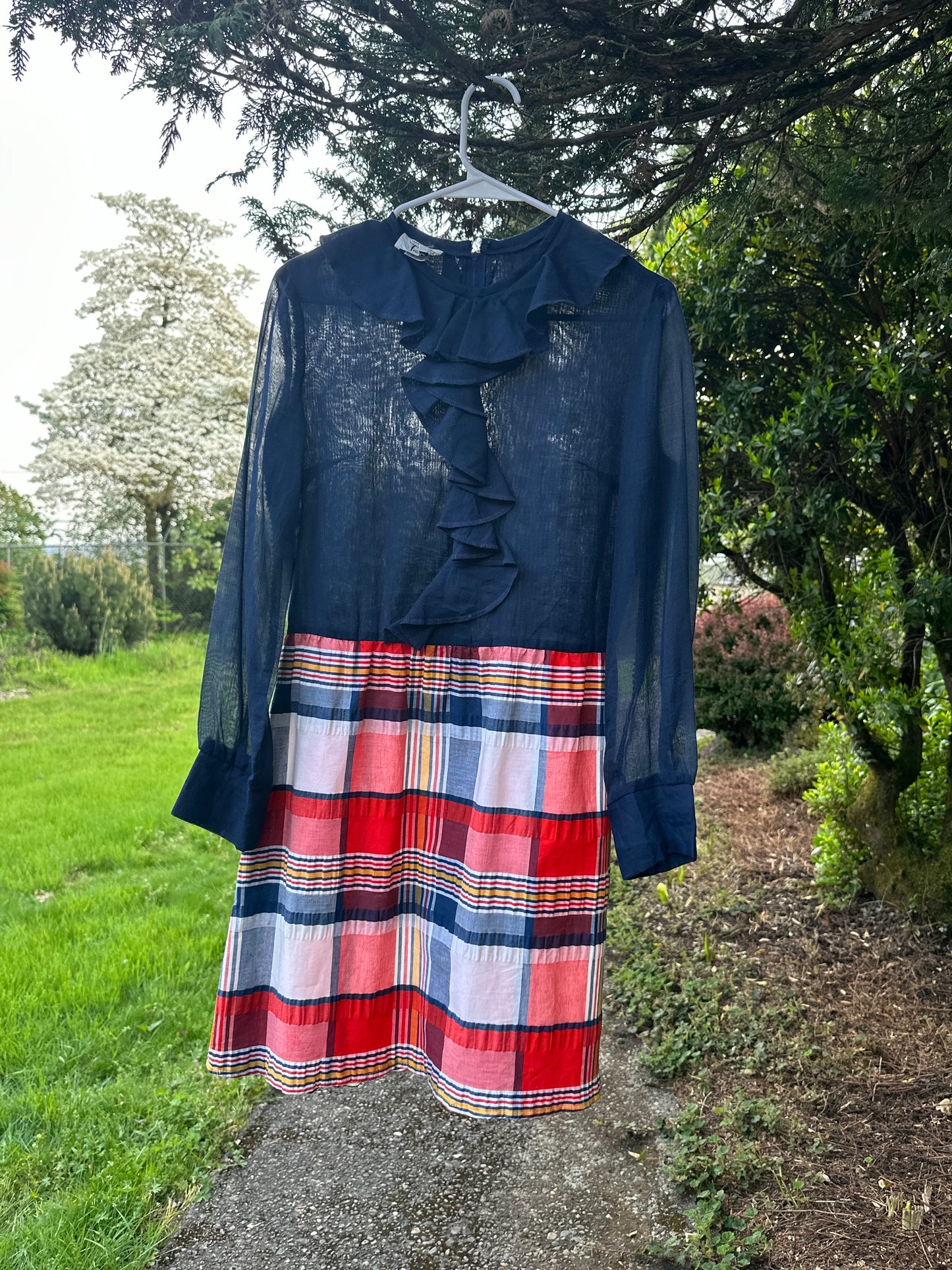 60s Blue and Red Plaid Dress
