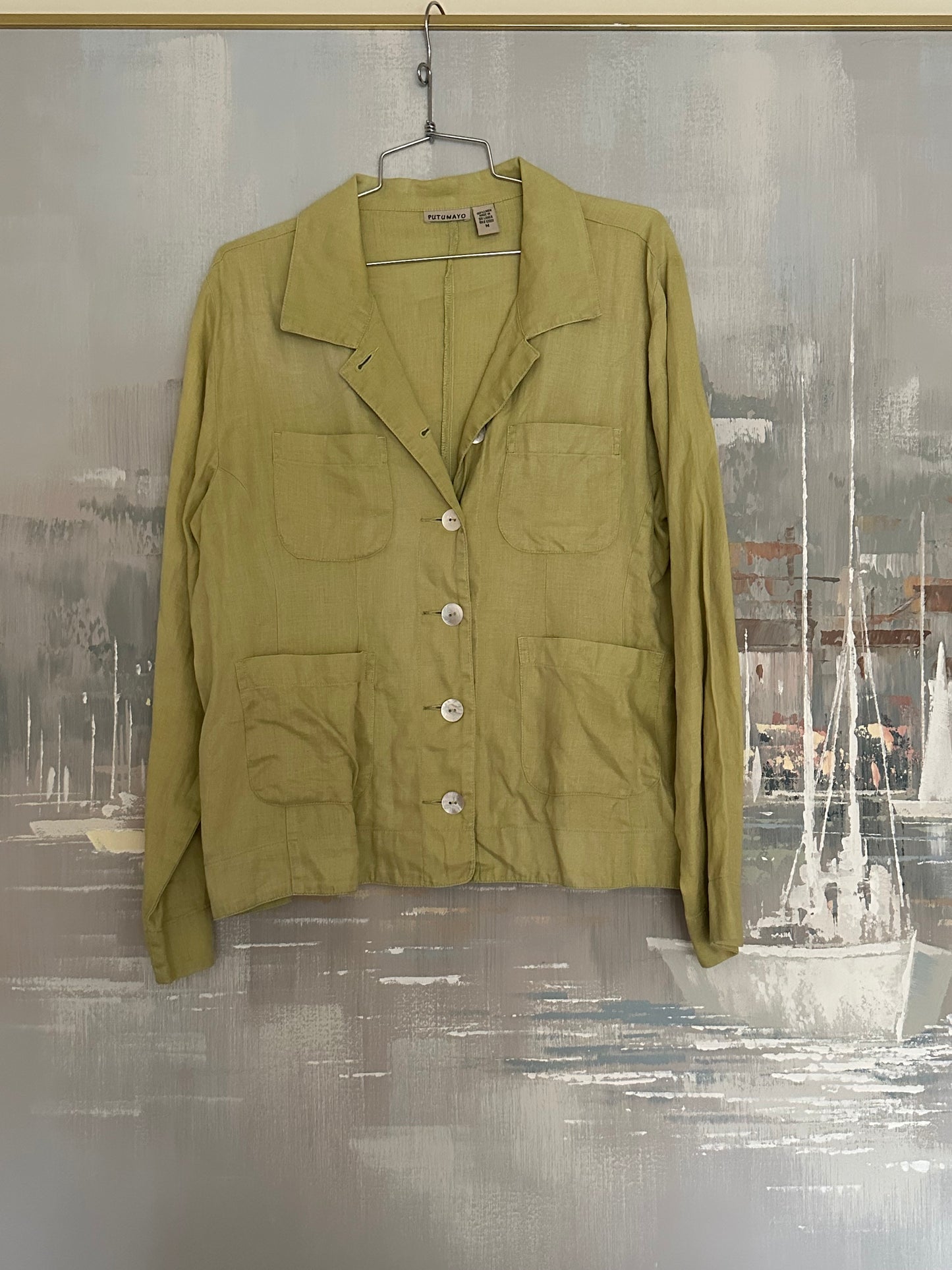 90s chartreuse linen chore jacket - Putumayo