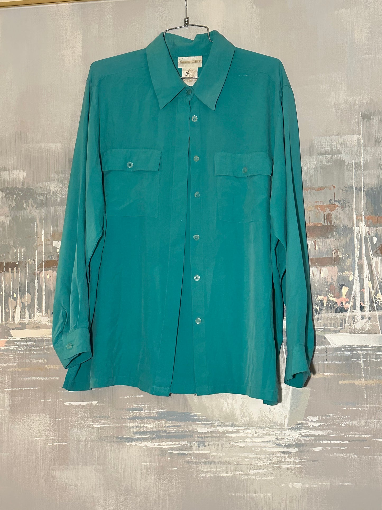 90s Teal Silk Shirt