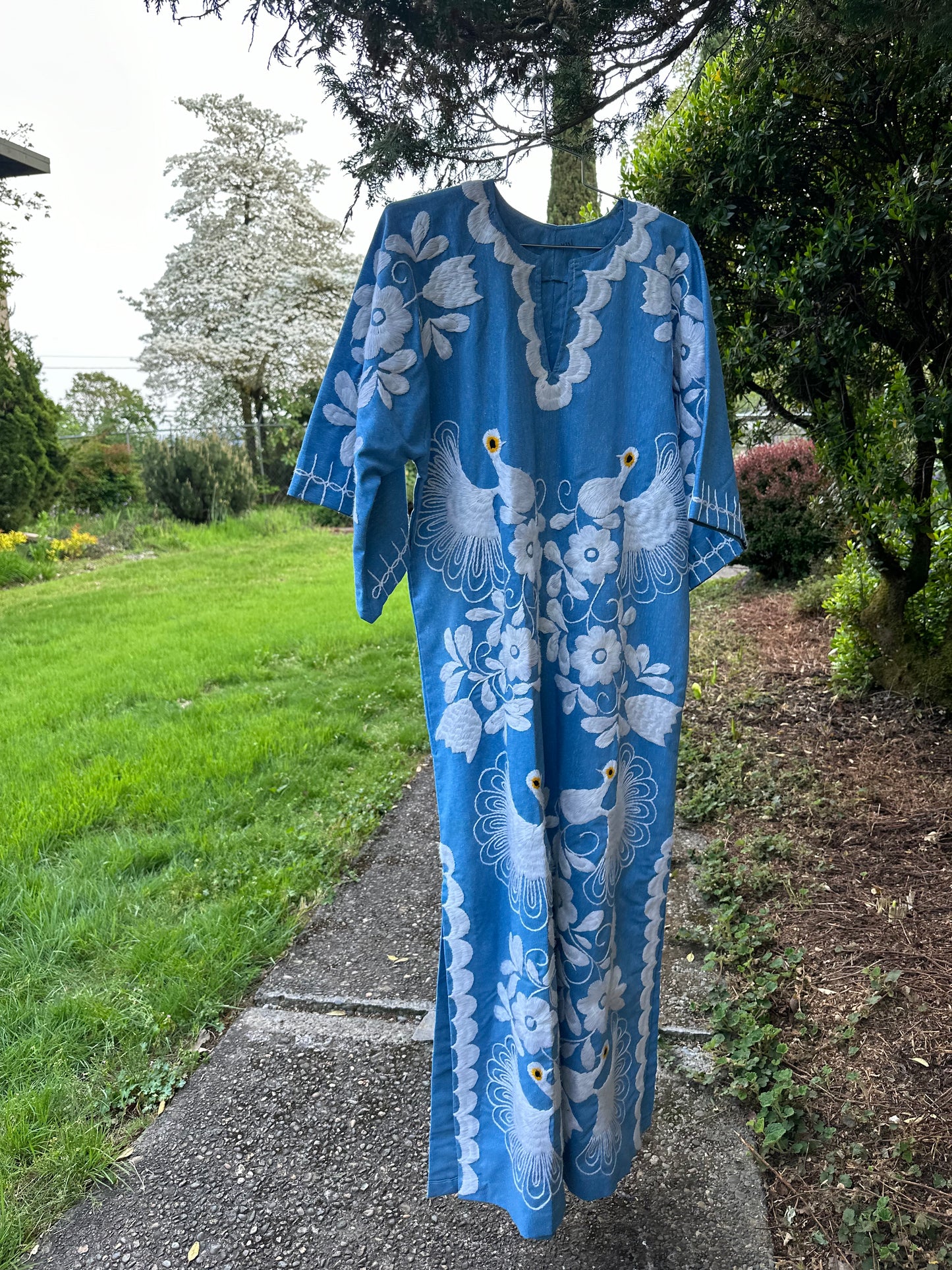 70s Blue Embroidered Dress