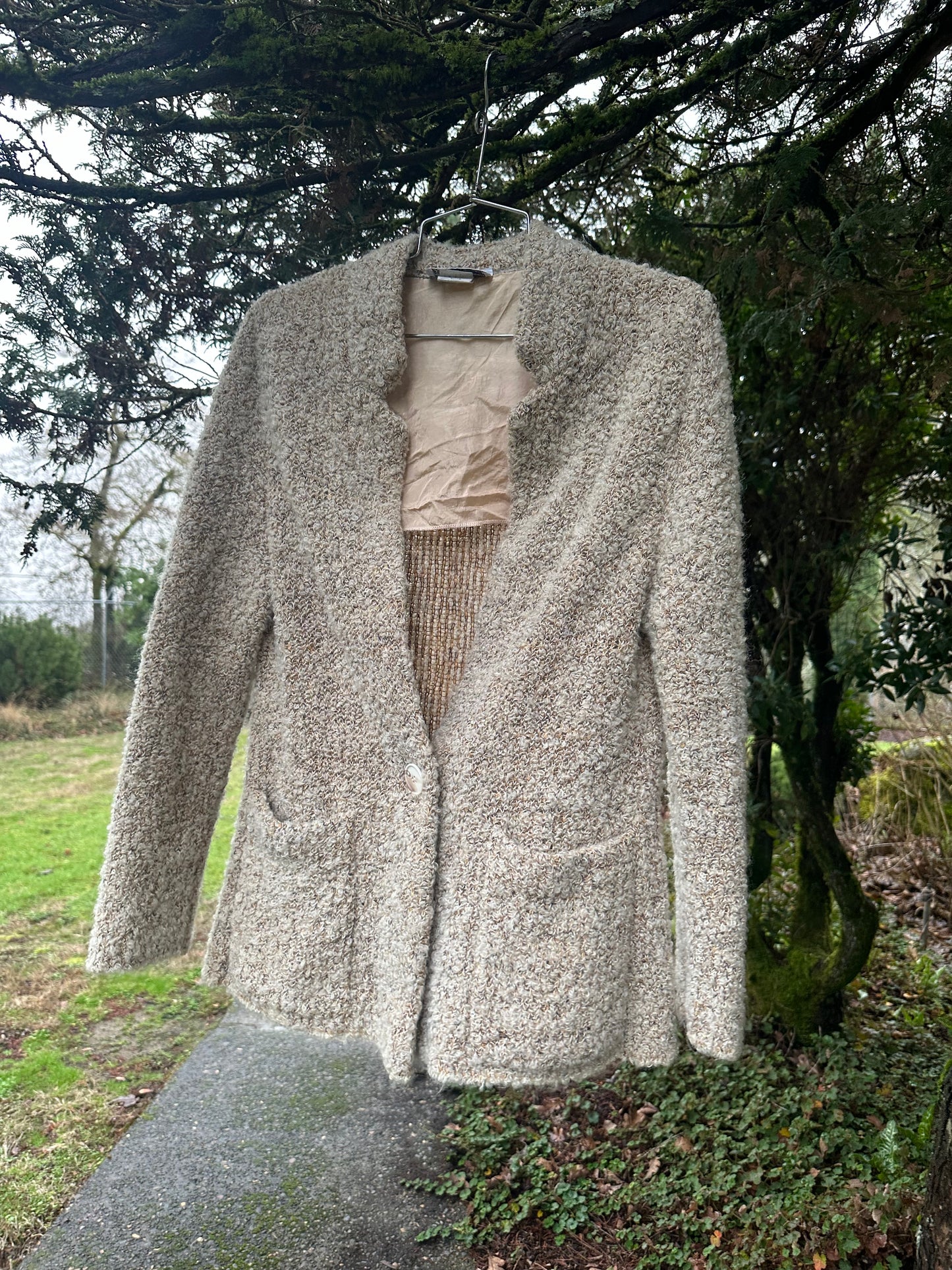 70s cream wool blend cardigan