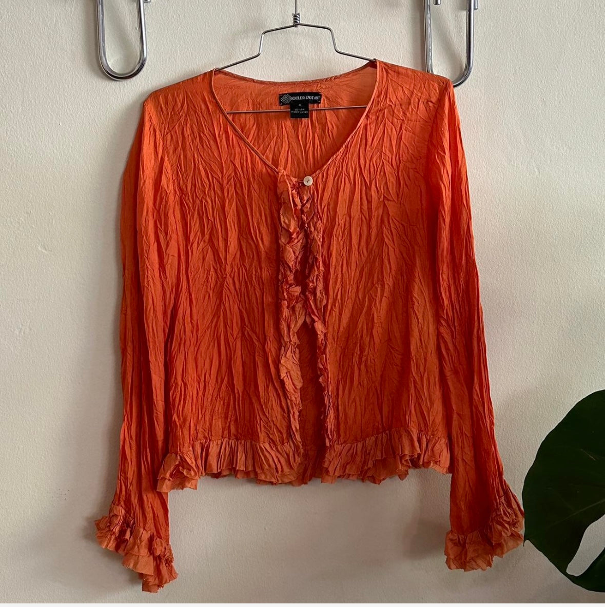 Y2K orange silk shirt