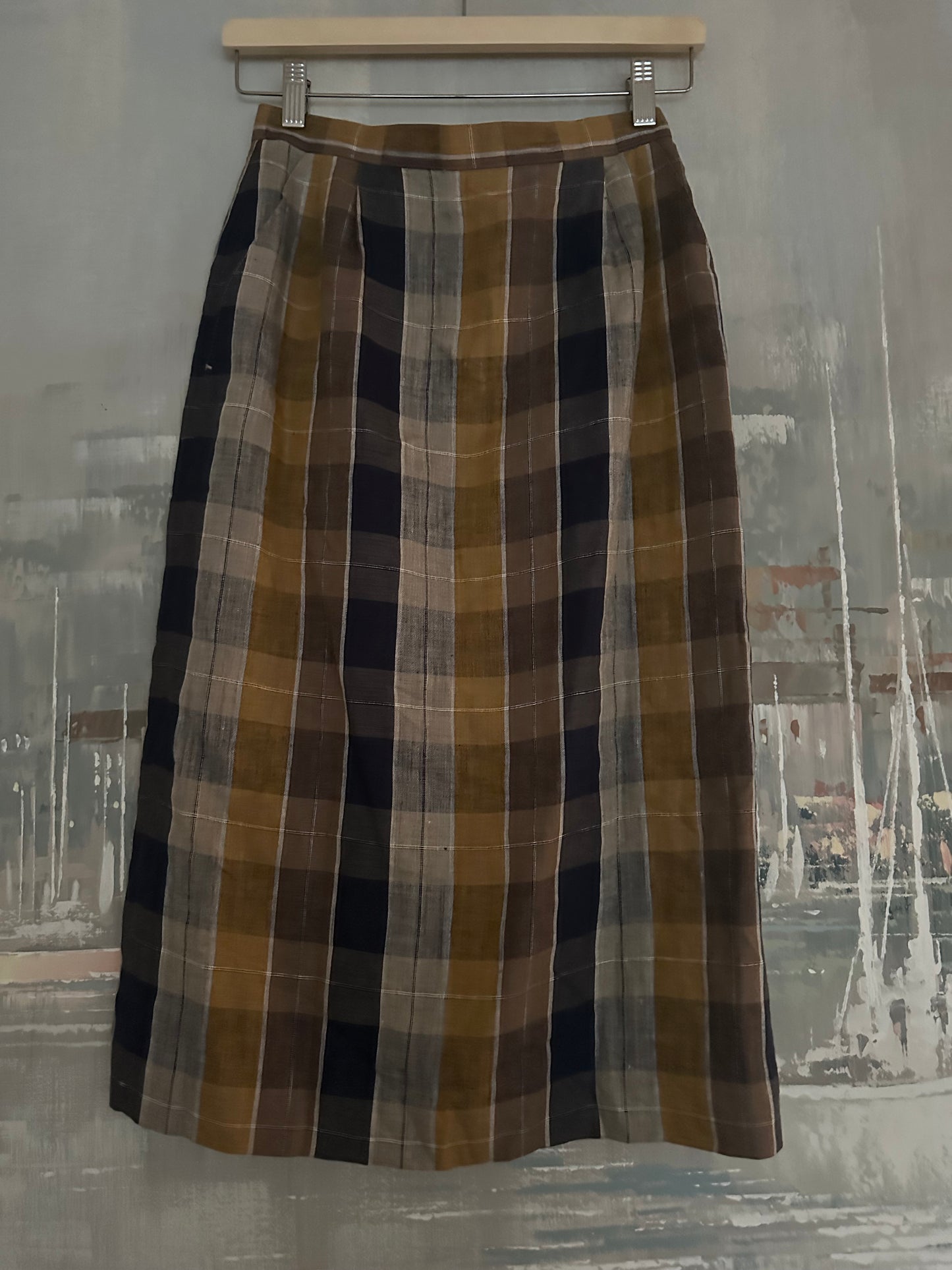 Vintage black and brown plaid skirt from Paris