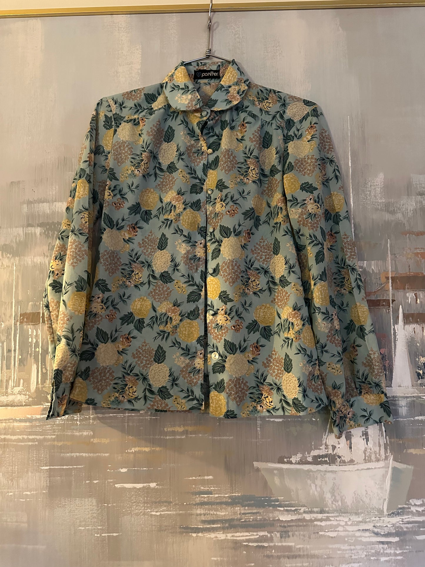 70s Blue Floral Shirt- Panther