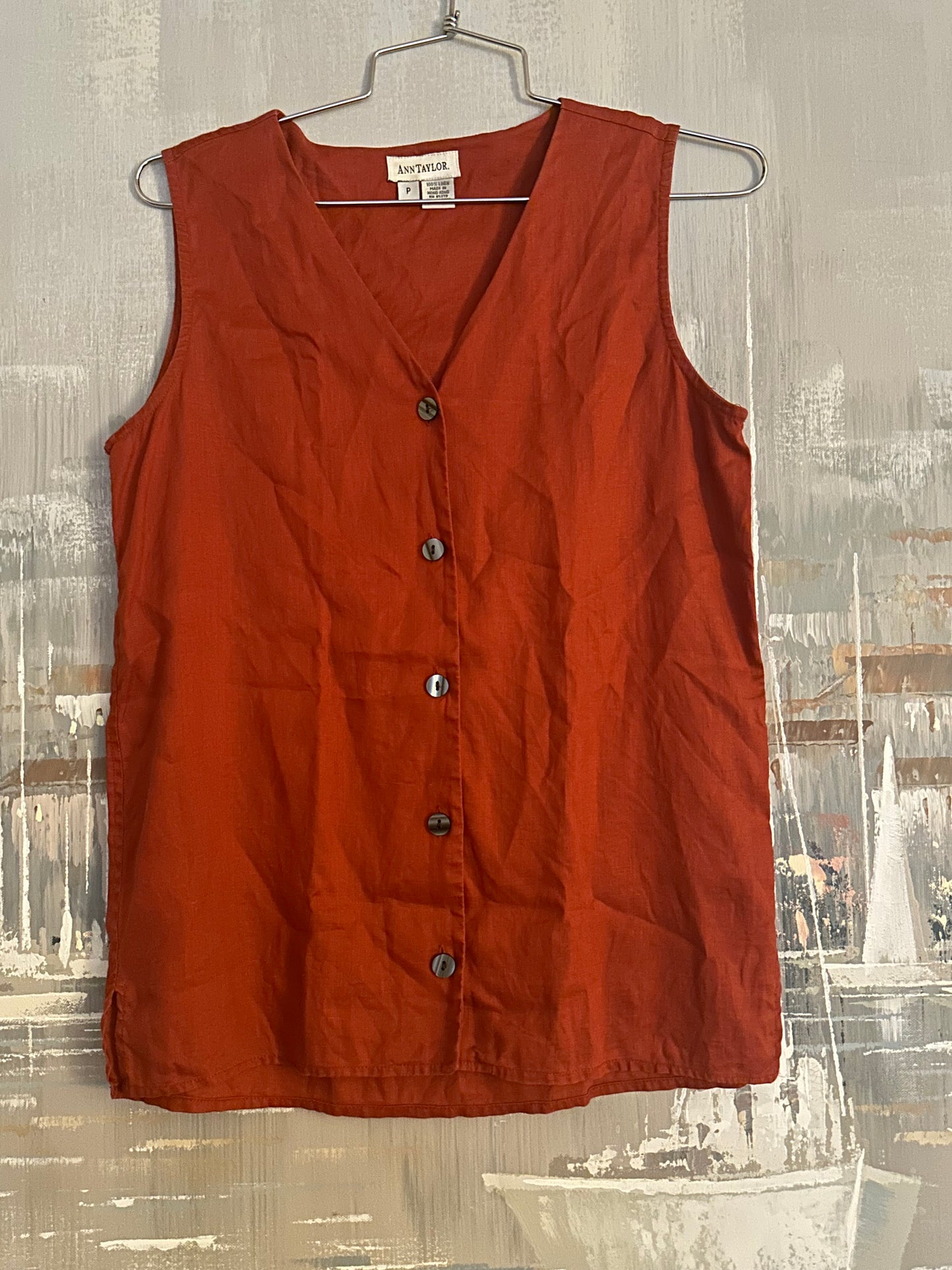 90s Burnt Orange Linen Tank Top
