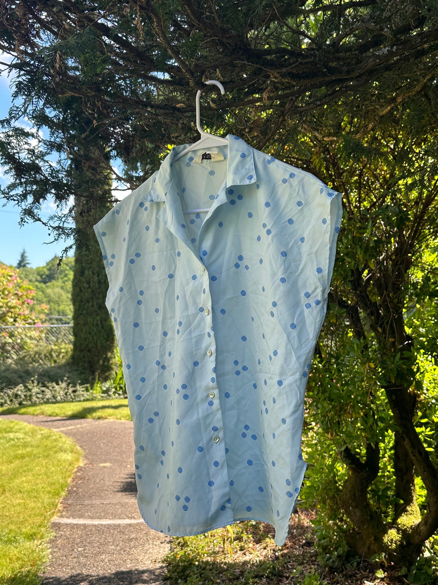 80s Blue Polka Dot Shirt