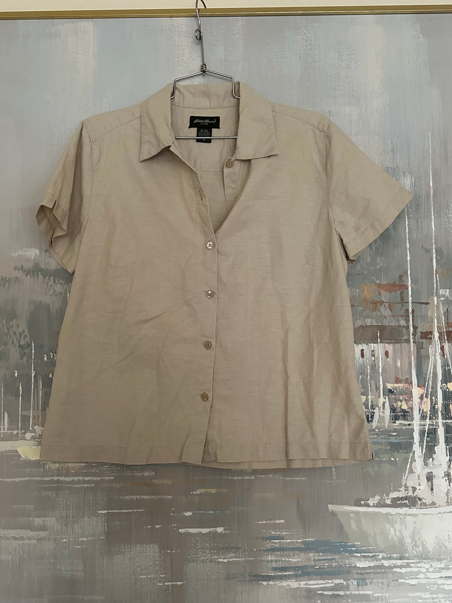 90s Tan Eddie Bauer Linen/cotton Shirt