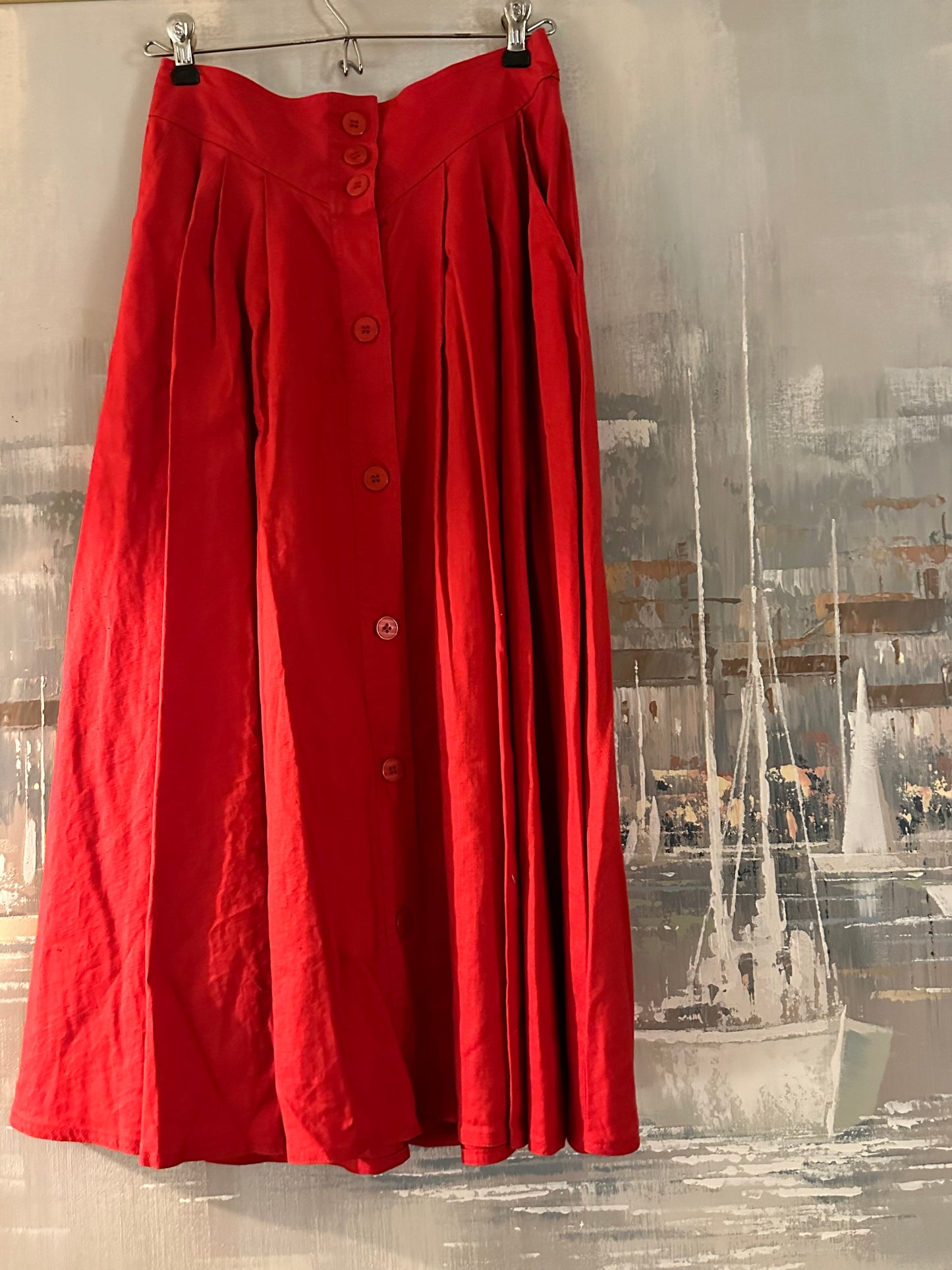 70s/80s Red Linen Skirt