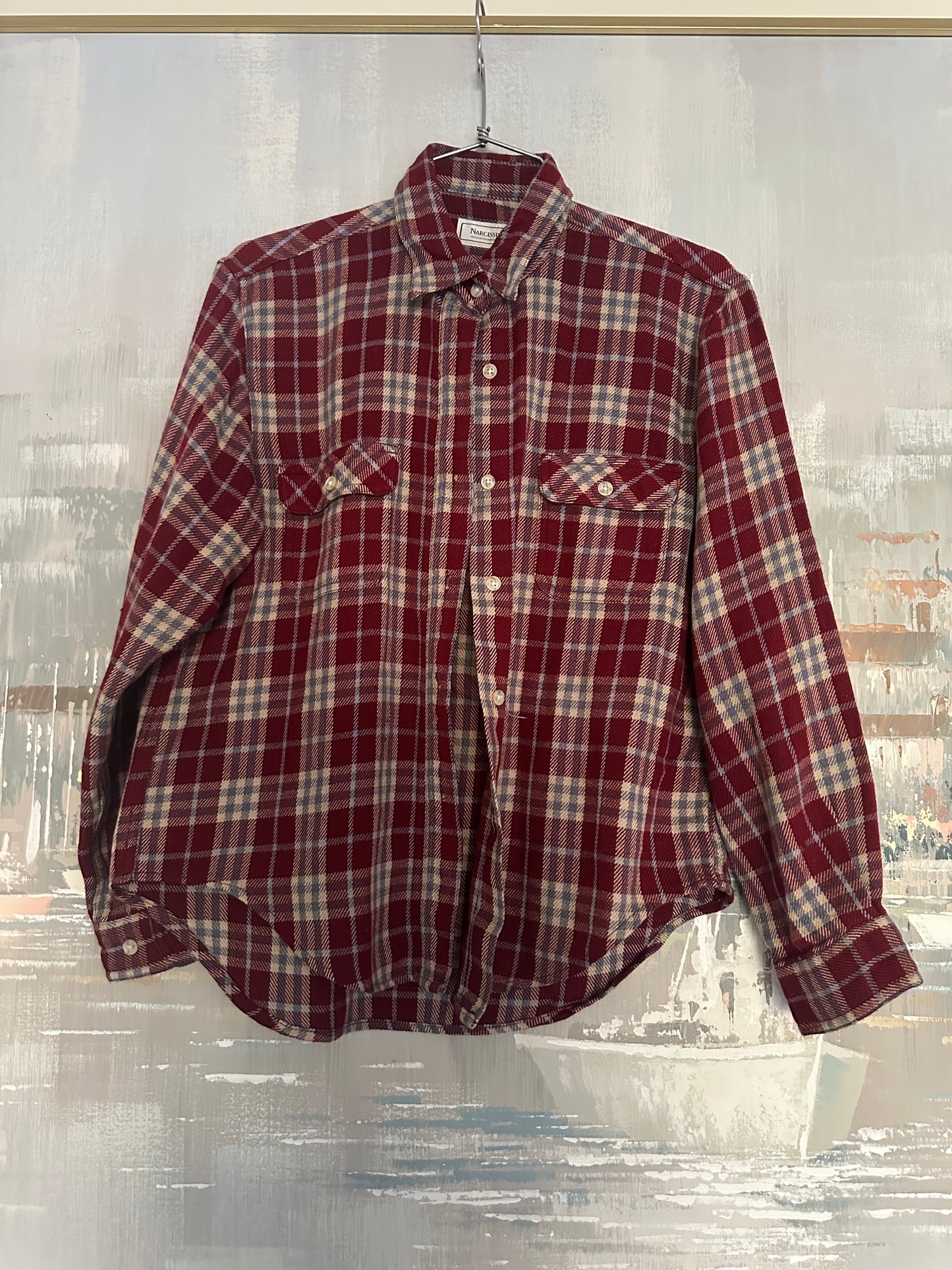 90s Burgundy and Blue Flannel