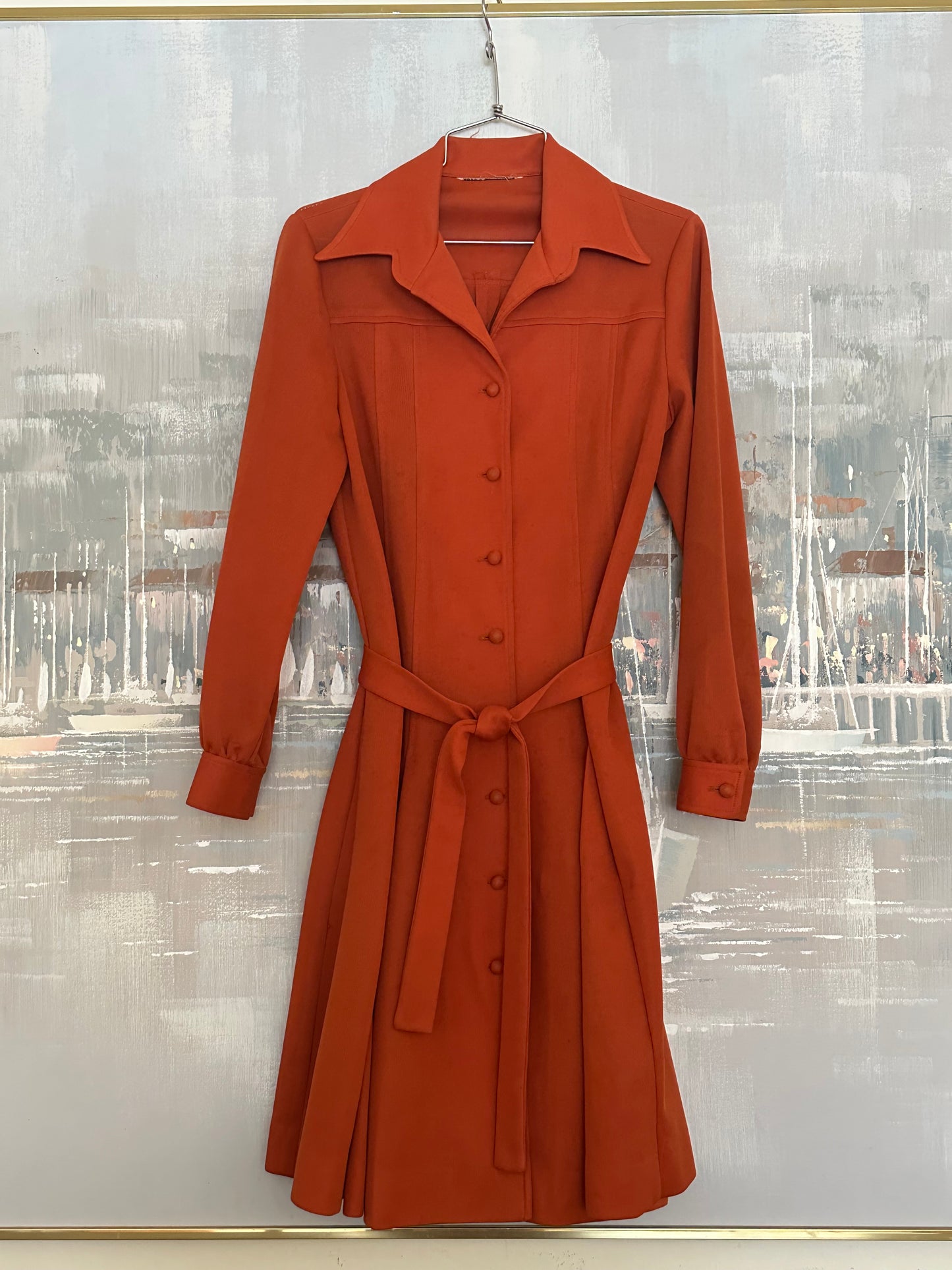 70s Orange Pleated Dress