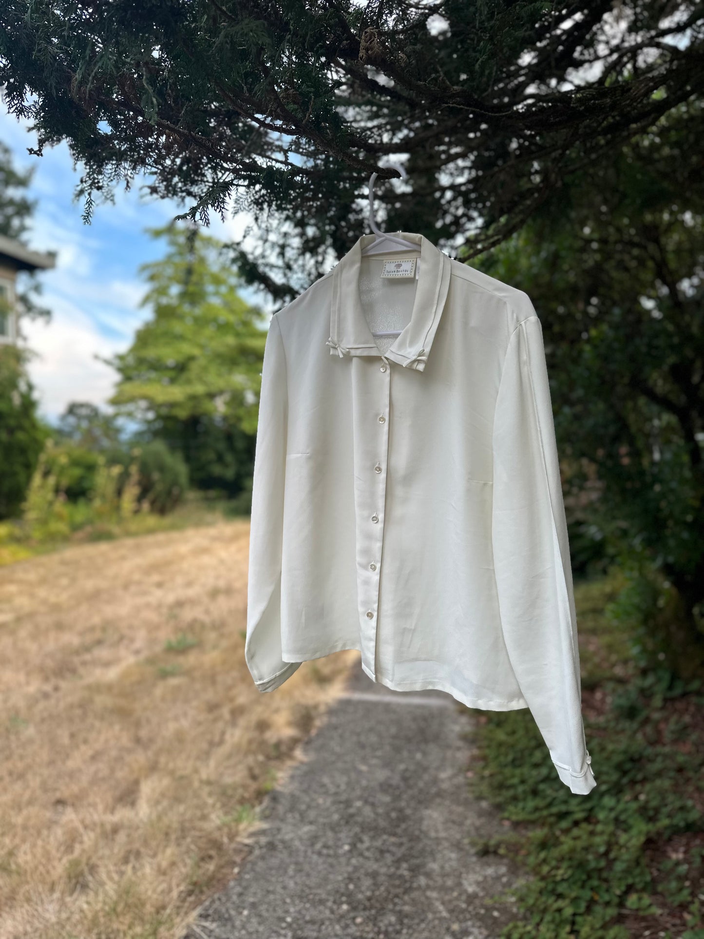 90s Bow Detail White Shirt - Susan Bristol