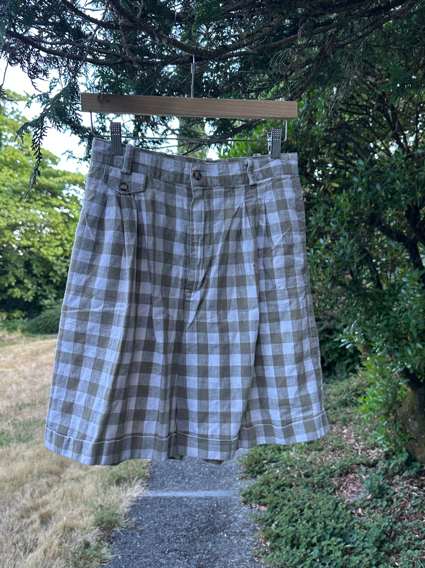 90s Tan Gingham Pleated Shorts