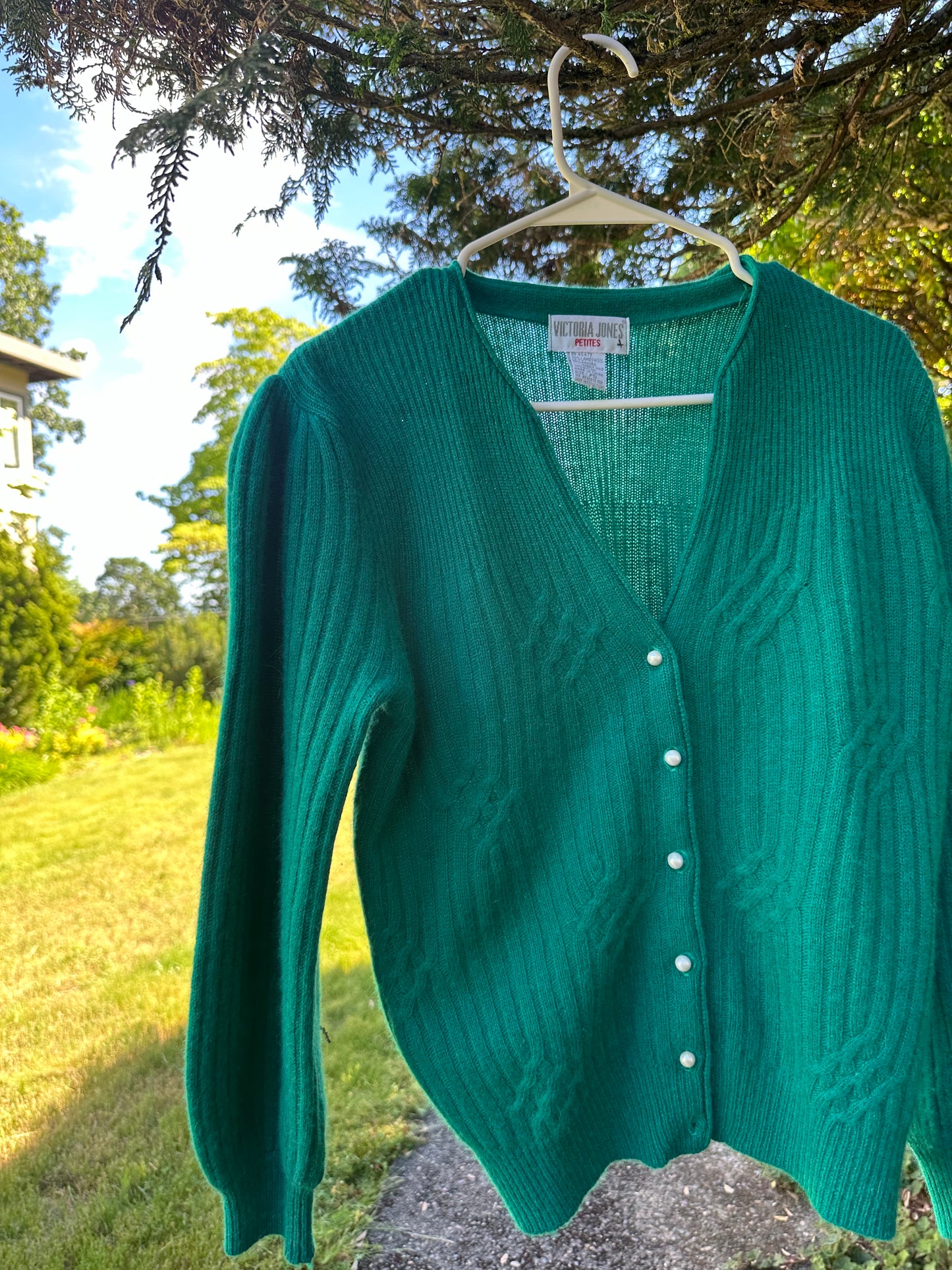 80s Teal Lambswool and Rabbit Hair Cardigan