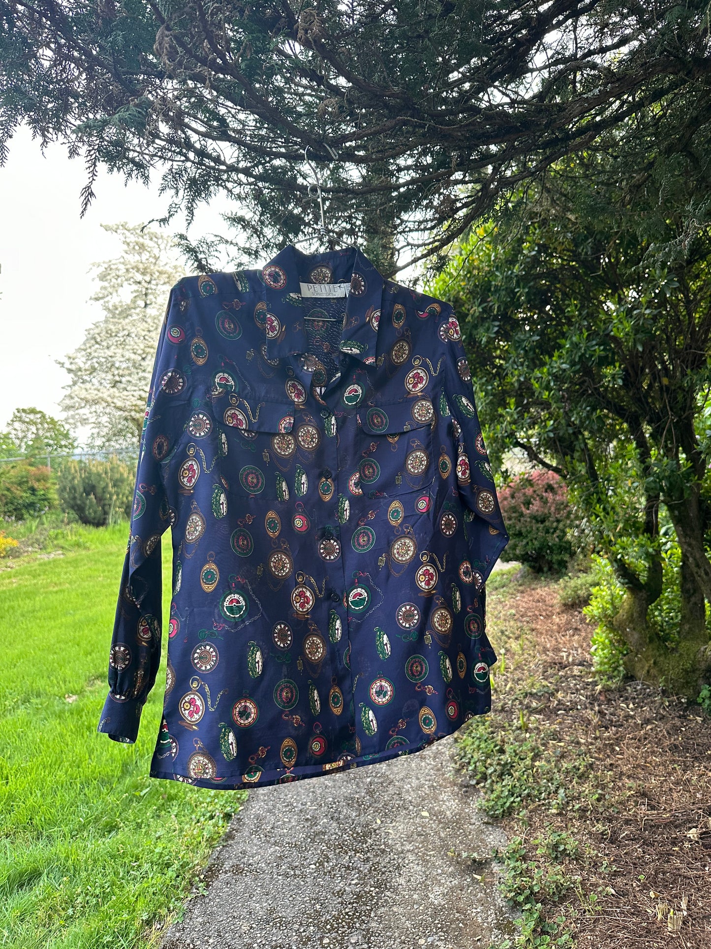 90s Blue Silk Clock Shirt