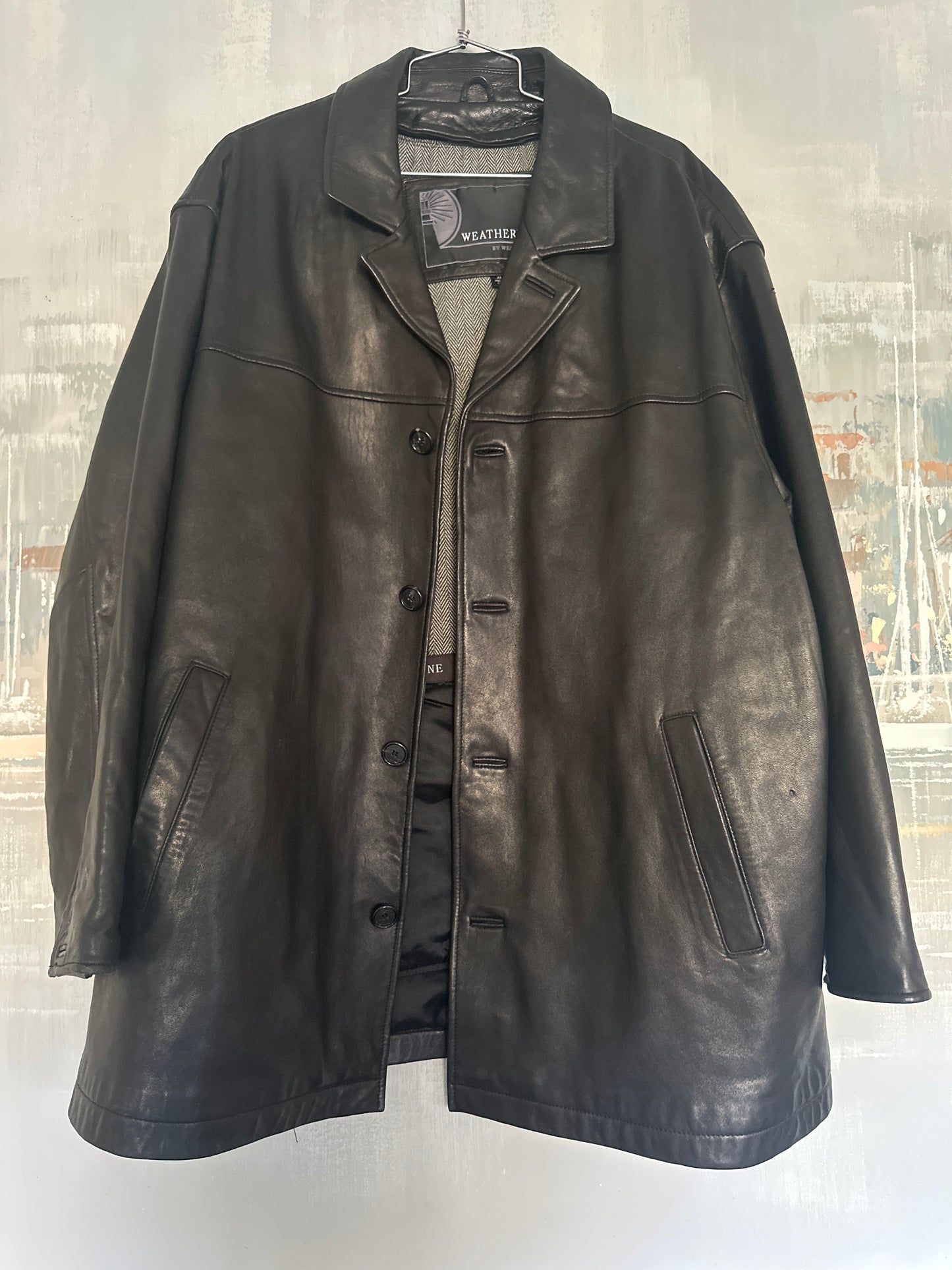 90s/Y2K black leather jacket- Weathervane