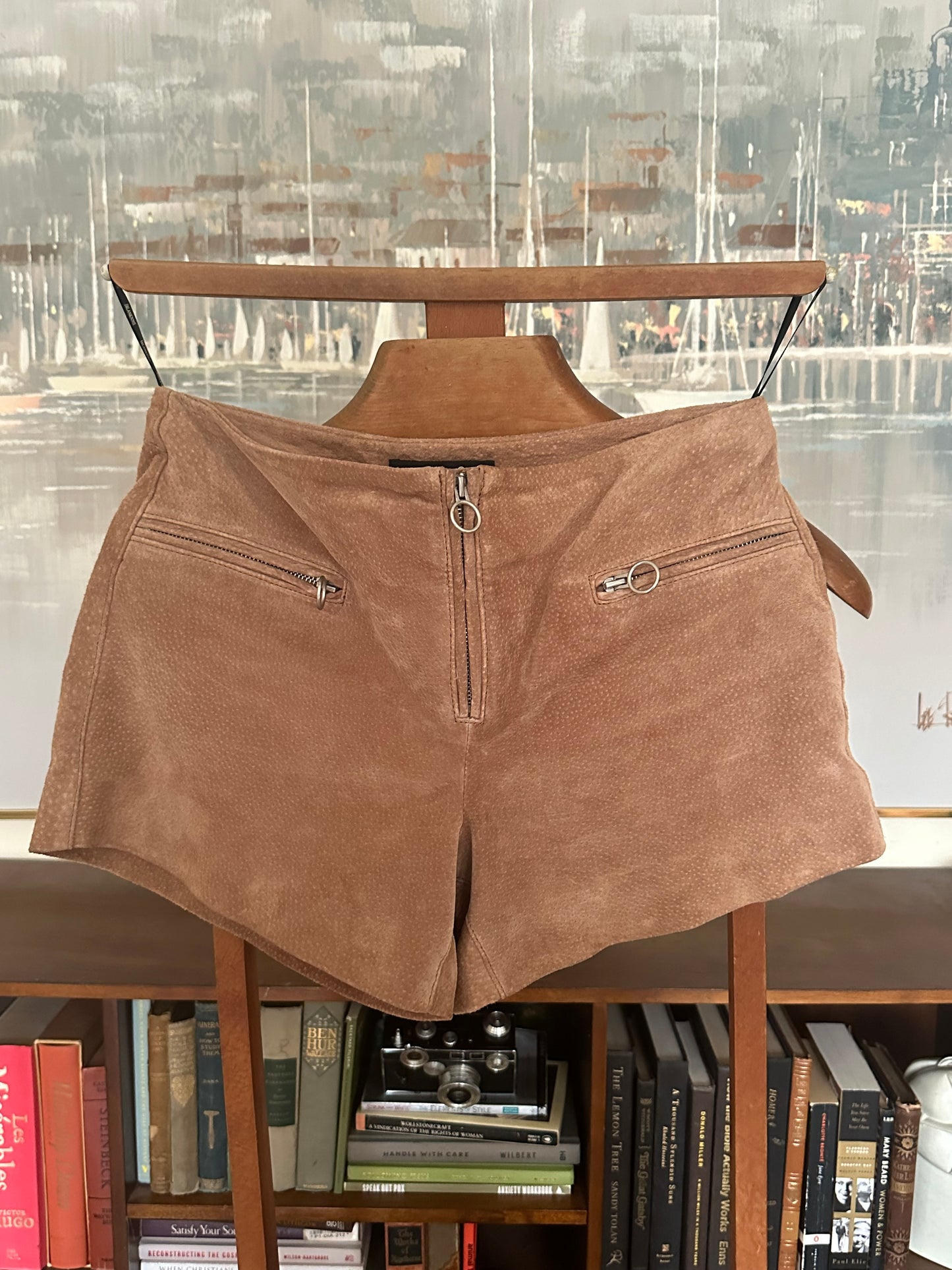 Tan Suede Blank NYC Zipper Shorts