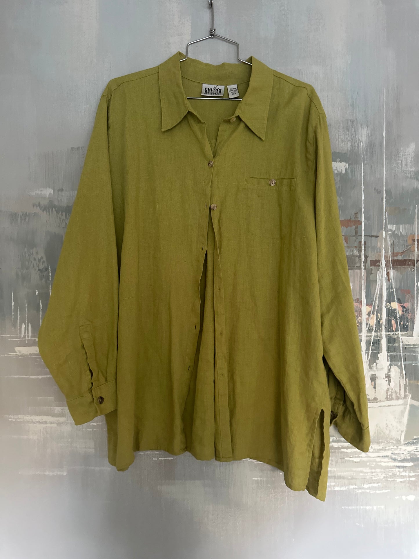 90s Green Linen Shirt - Chicos