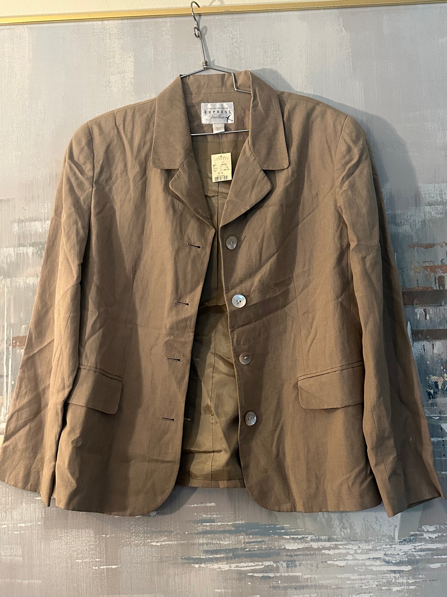 90s Tan Dead Stock Linen and Silk Blend Blazer Express