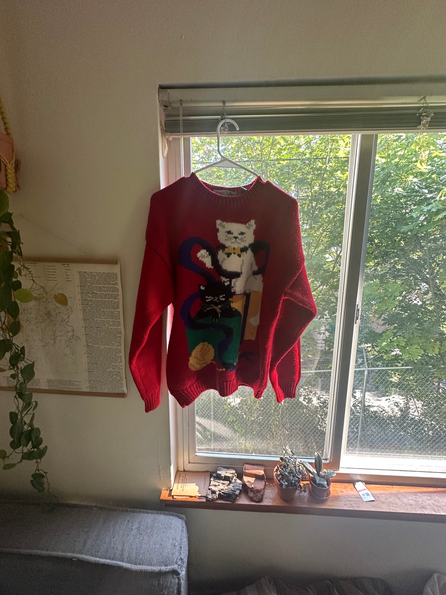 90s Red Cat Sweater