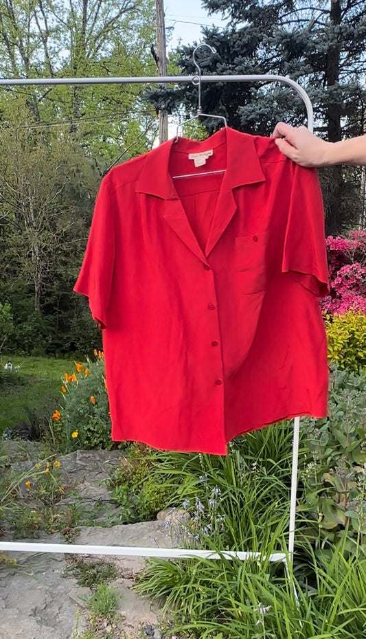90s Red Silk Shirt