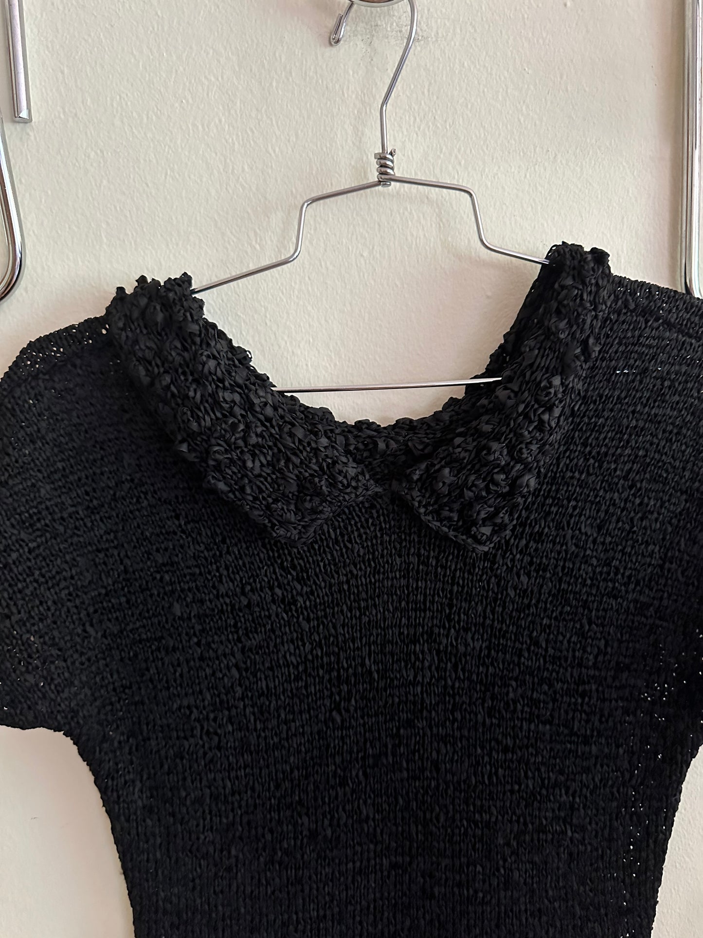 90s Black Knit Dress with Peter Pan Collar