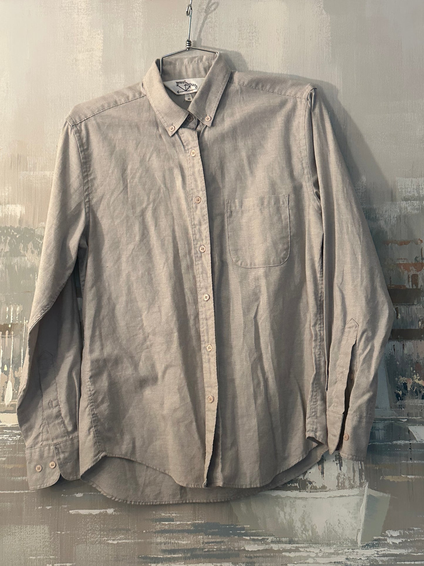 70s Grey Button Up — west bound