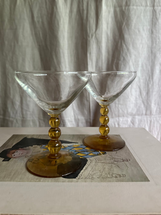 50s Mid Century Modern Amber Libby Nob Hill Martini Glasses