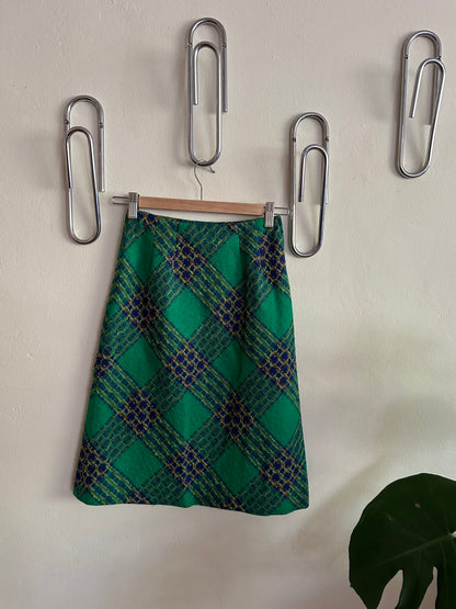 60s Green Plaid Wool Skirt