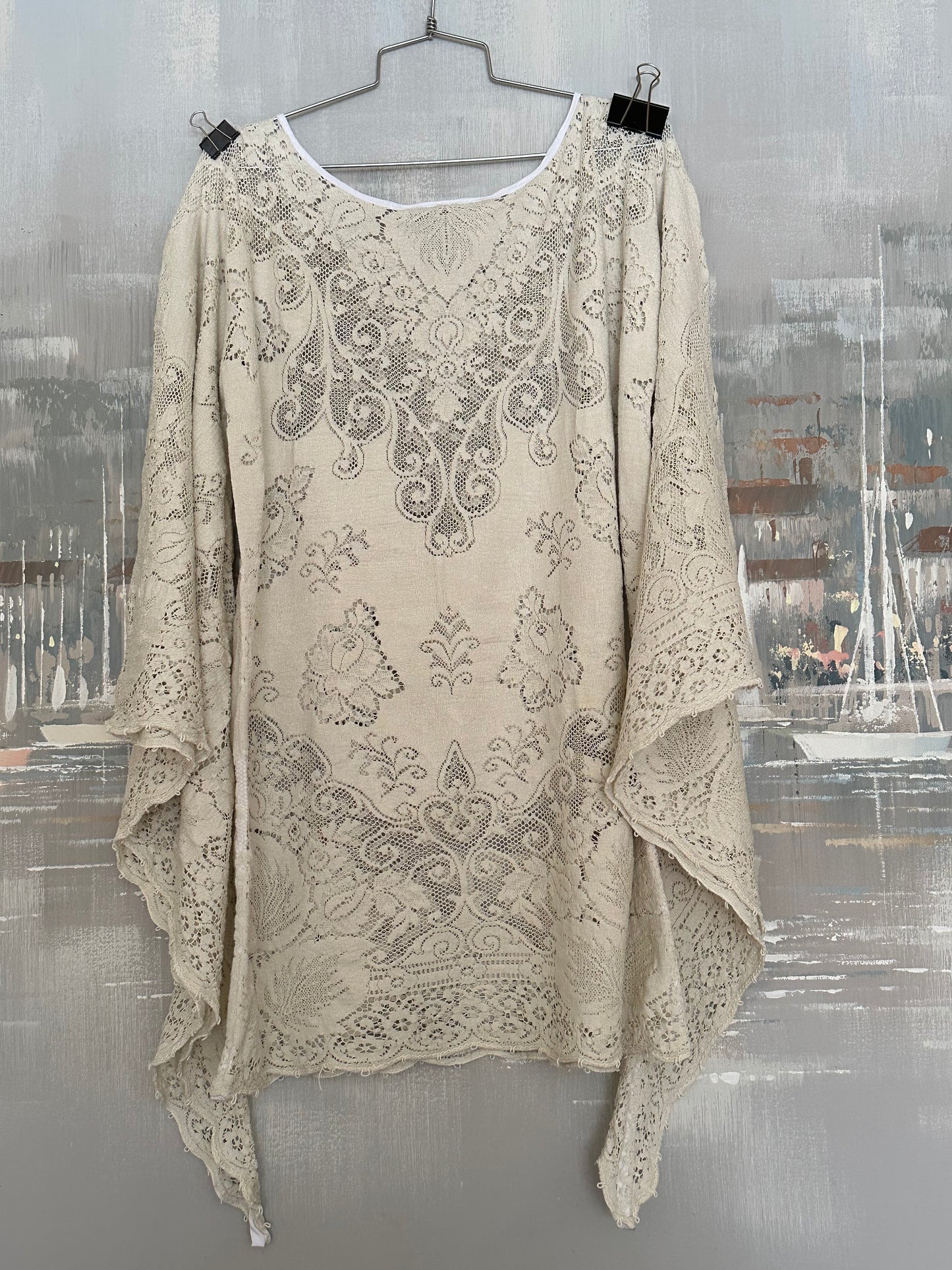 Upcycled Lace Table Cloth Batwing Dress