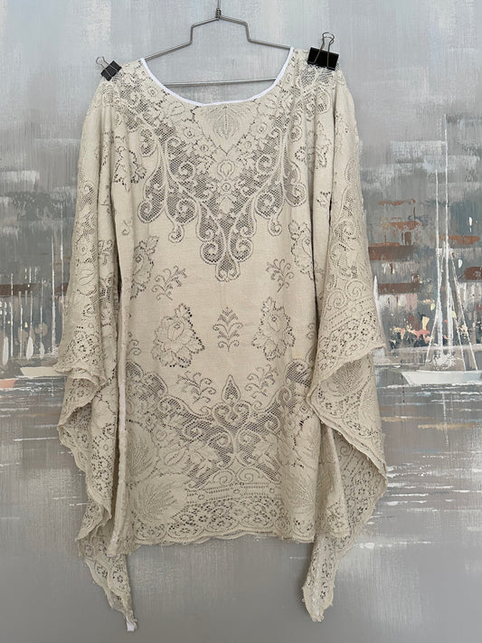 Upcycled Lace Table Cloth Batwing Dress