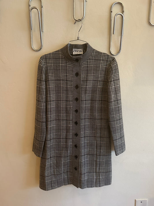 60s Black and White Wool Plaid Dress