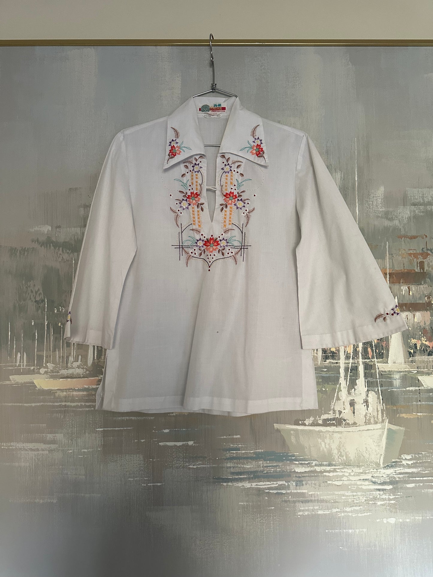 70s White Embroidered Shirt