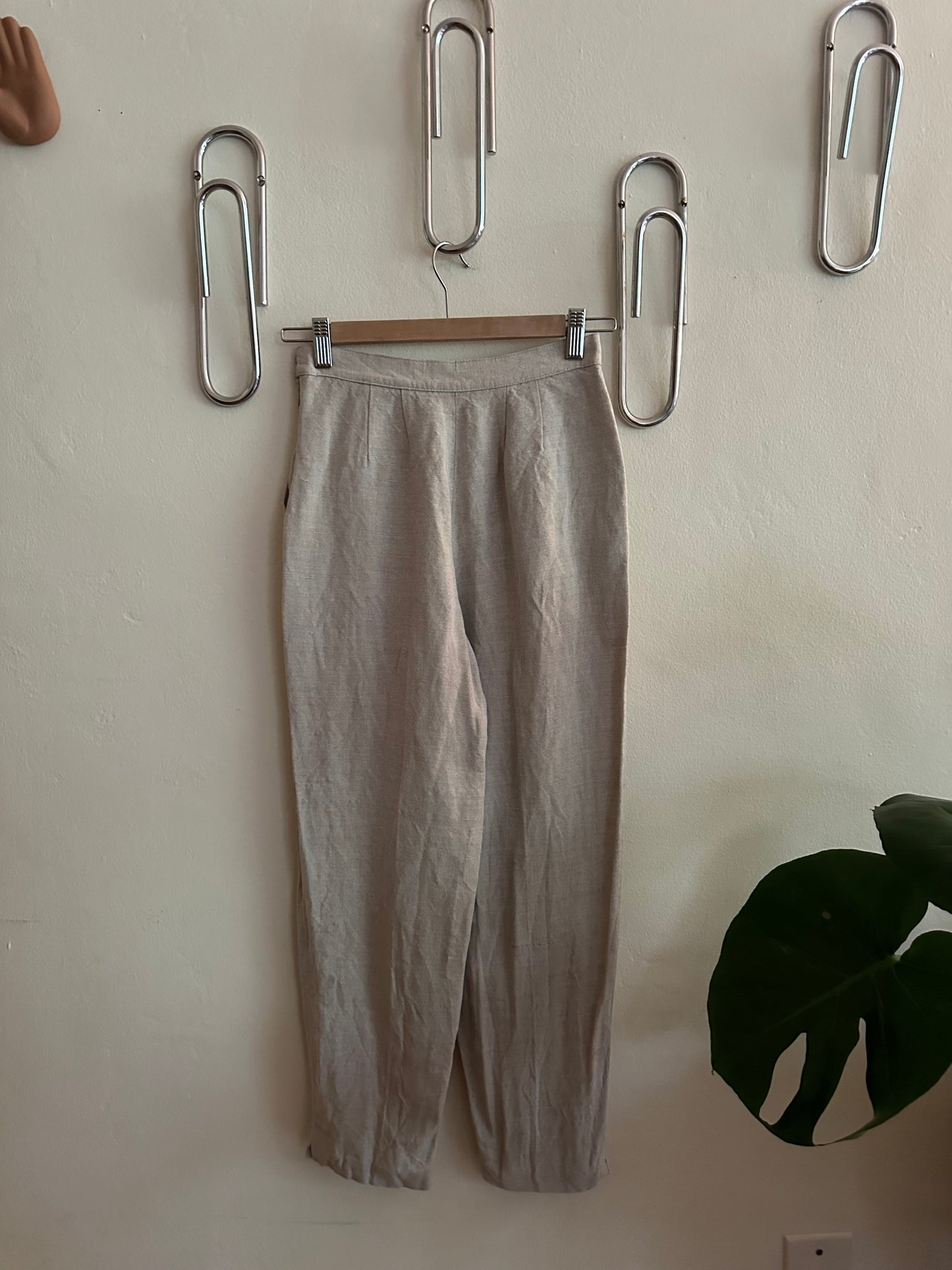 Tan Linen Blend Capris