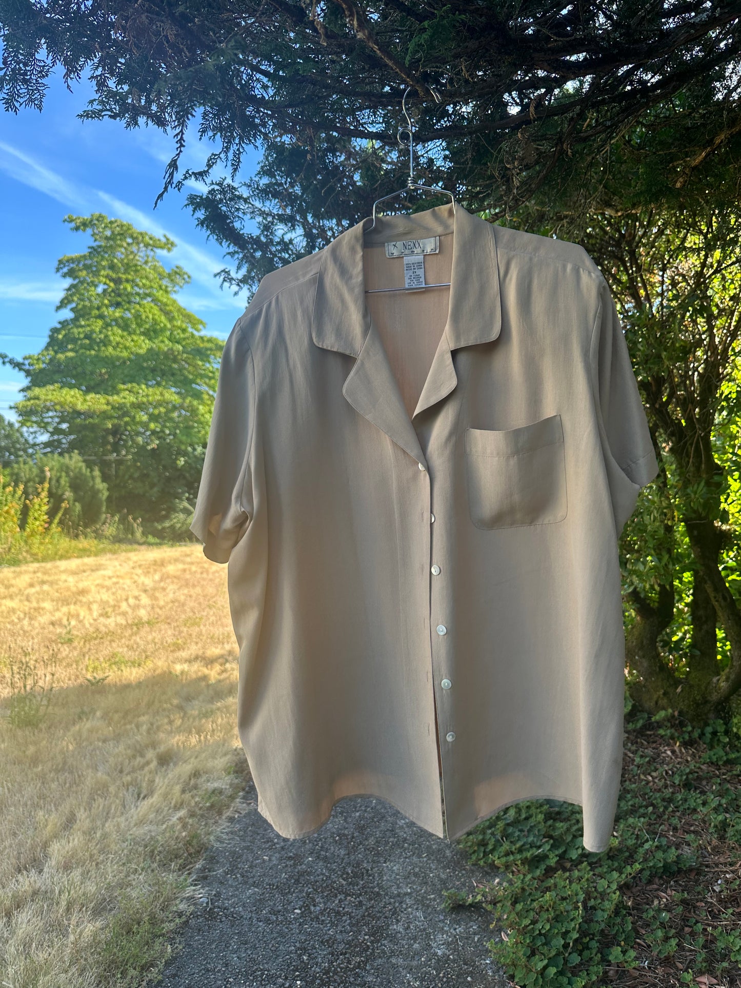 90s Tan Silk Shirt