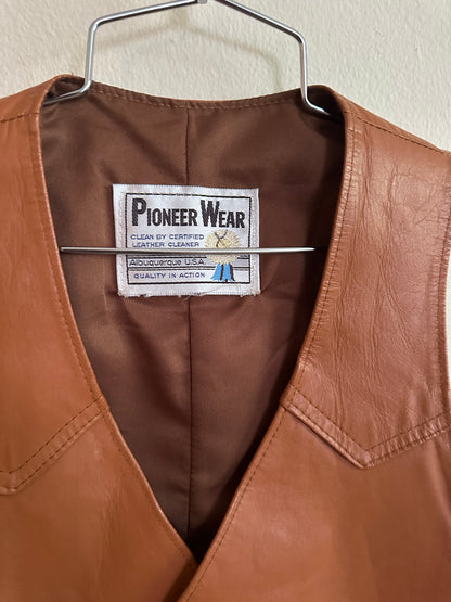 70s Brown Leather Vest Pioneer Wear