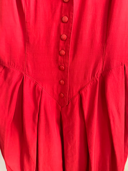 80s Red Drop Waist Sun Dress