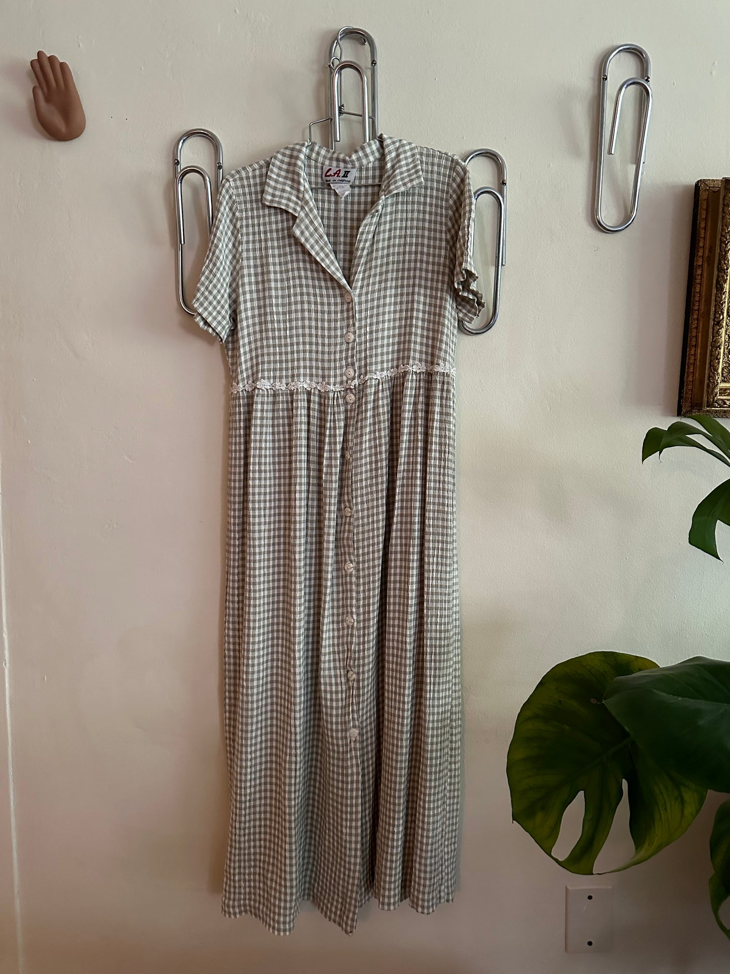 90s Grey Gingham Picnic Dress