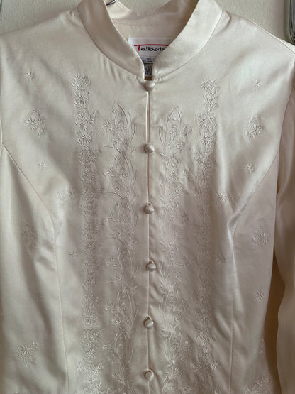 90s White Embroidered Silk Jacket