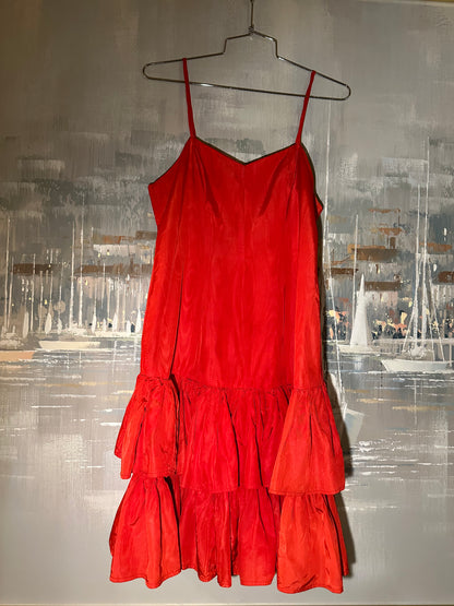 80s Red Drop Waist Dress with bow