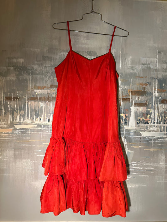80s Red Drop Waist Dress with bow