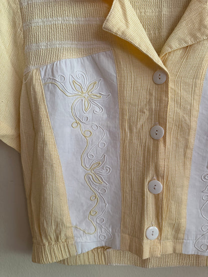 80s Yellow Cropped Bowling Shirt